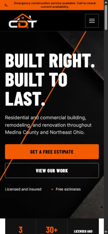 CDT Construction Services mobile website screenshot