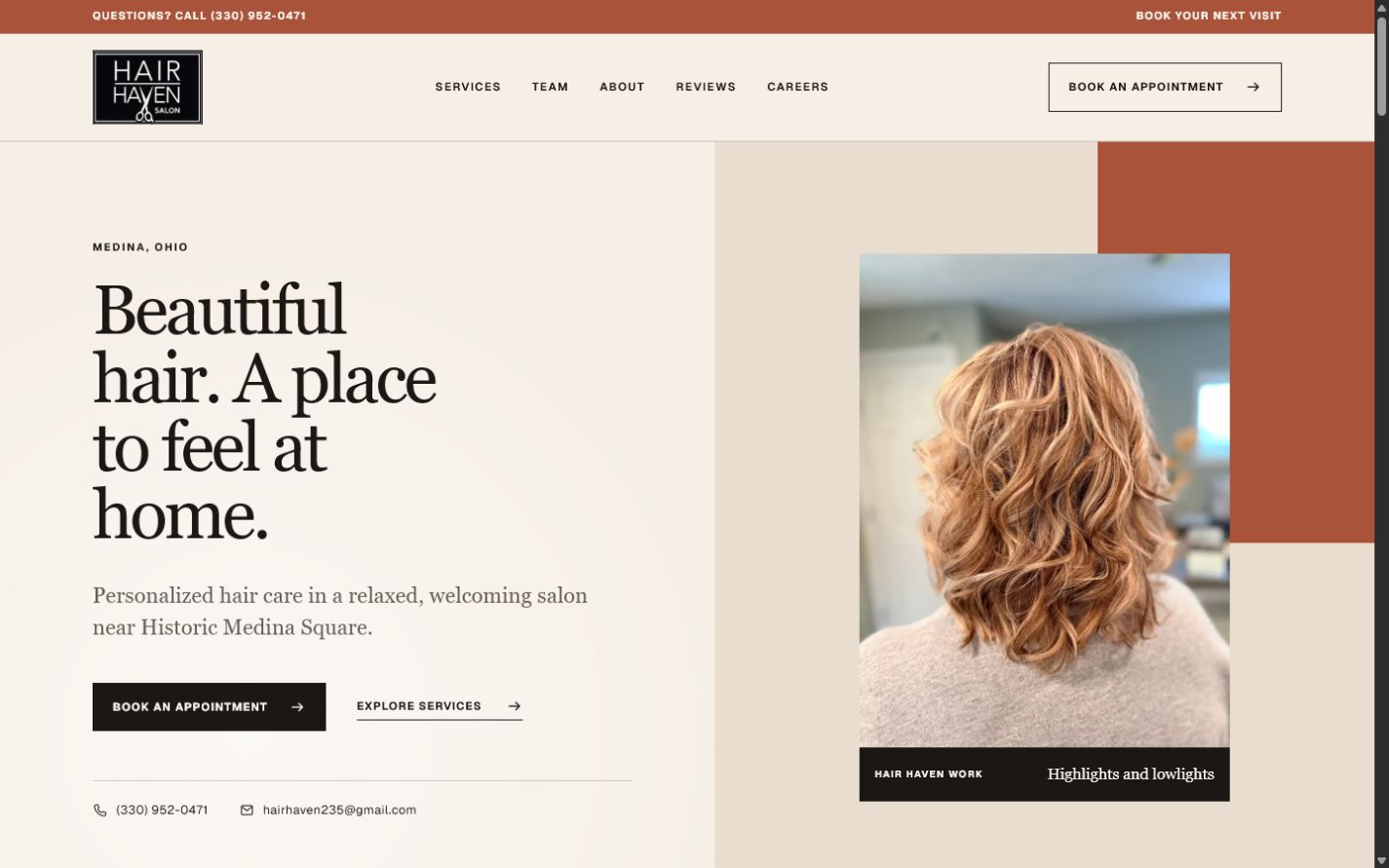 Hair Haven desktop website screenshot