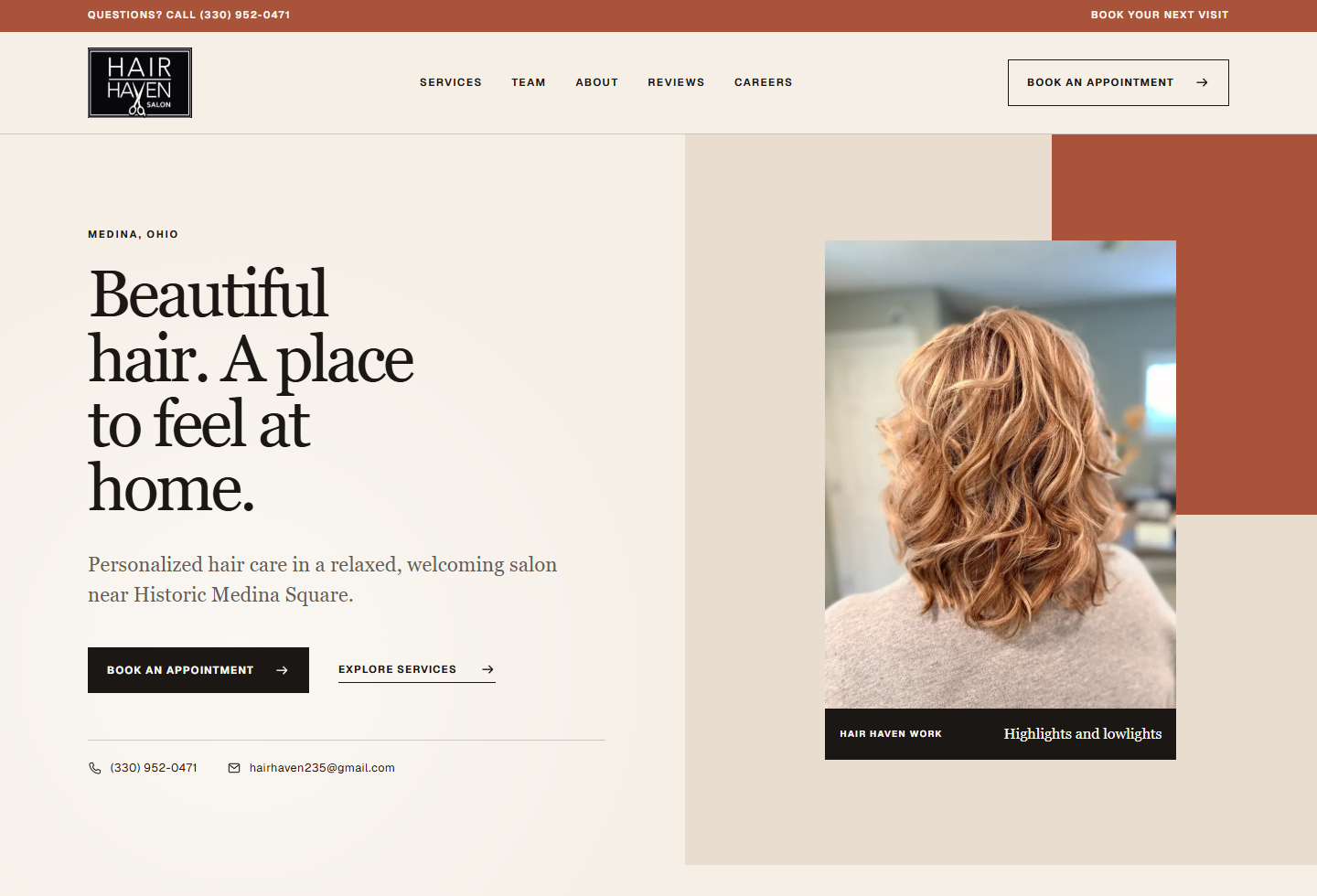 Hair Haven Salon desktop website screenshot
