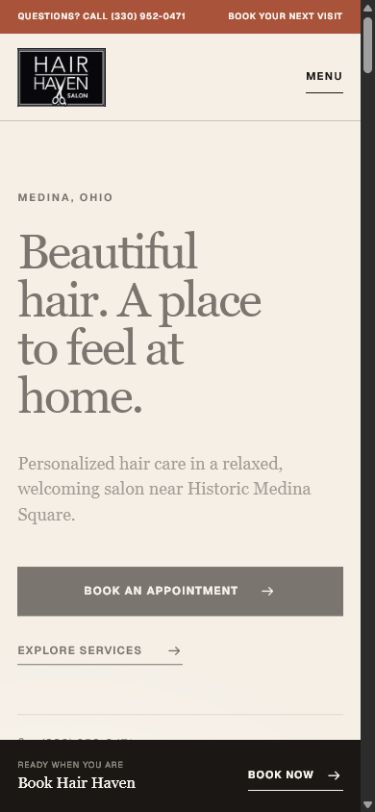 Hair Haven mobile website screenshot